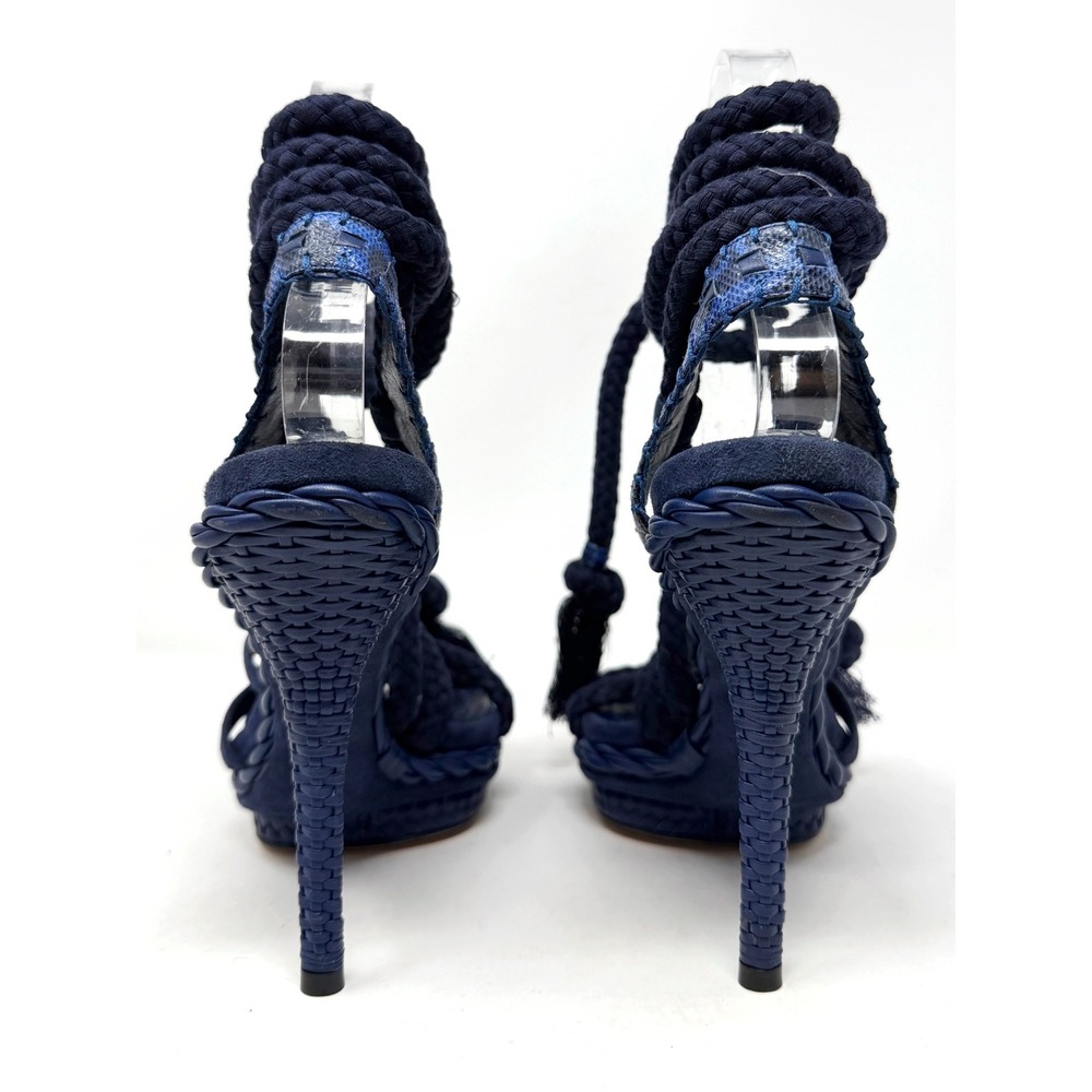 Dior Galliano 2011 Runway Blue Lace Up Platform Sandals Tassel Heels 37.5 - Picture 6 of 10